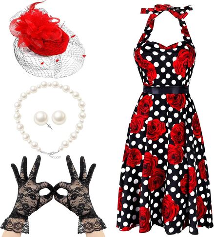 JenPen 5 Pcs Vintage Polka Dot Dress, Retro Swing Dress for Women 2025 Tea Party Costume for Derby Cocktail in Saudi Arabia