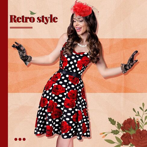 JenPen 5 Pcs Vintage Polka Dot Dress, Retro Swing Dress for Women 2025 Tea Party Costume for Derby Cocktail in Saudi Arabia