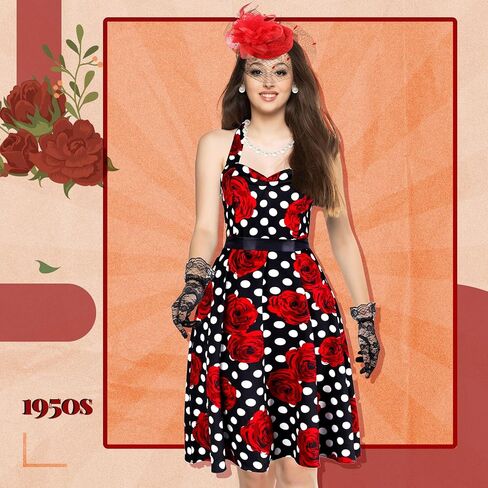 JenPen 5 Pcs Vintage Polka Dot Dress, Retro Swing Dress for Women 2025 Tea Party Costume for Derby Cocktail in Saudi Arabia