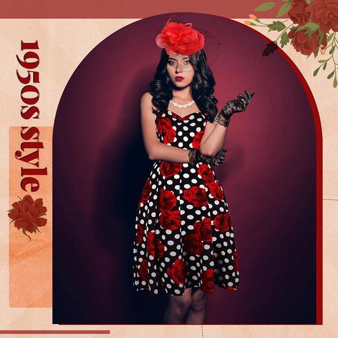 JenPen 5 Pcs Vintage Polka Dot Dress, Retro Swing Dress for Women 2025 Tea Party Costume for Derby Cocktail in Saudi Arabia