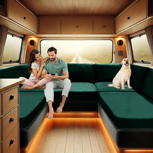 Rv Dinette Cushion Covers Velvet Stretch Stretchy Camper Cushions Cover Dinette Booth Seats with Tie-up Bench Seat Covers (Green,W(55-72in),D(27-37in)) in Saudi Arabia