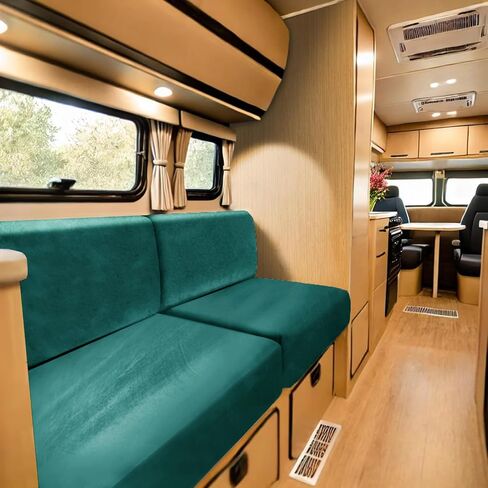 Rv Dinette Cushion Covers Velvet Stretch Stretchy Camper Cushions Cover Dinette Booth Seats with Tie-up Bench Seat Covers (Green,W(55-72in),D(27-37in)) in Saudi Arabia