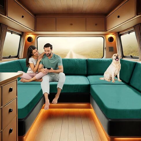 Rv Dinette Cushion Covers Velvet Stretch Stretchy Camper Cushions Cover Dinette Booth Seats with Tie-up Bench Seat Covers (Green,W(55-72in),D(27-37in)) in Saudi Arabia