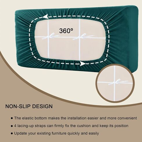Rv Dinette Cushion Covers Velvet Stretch Stretchy Camper Cushions Cover Dinette Booth Seats with Tie-up Bench Seat Covers (Green,W(55-72in),D(27-37in)) in Saudi Arabia