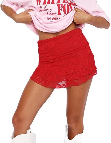Women Y2k Lace Mini Skirts Cute Low Wasit Ruffled Half Slip Skirt Fairy Layered Flowy Short Skirts E-Girl Streetwear in Saudi Arabia