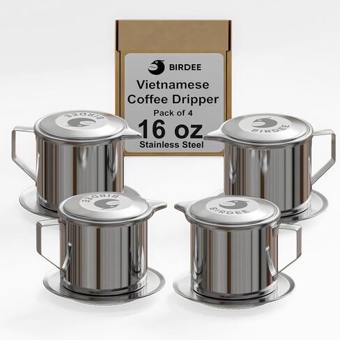 Birdee 12 oz Stainless Steel Vietnamese Coffee Dripper - Large Phin Filter, Durable, Dishwasher Safe - Perfect for Authentic Vietnamese Coffee - Brew Smoothest & Best Coffee in Saudi Arabia