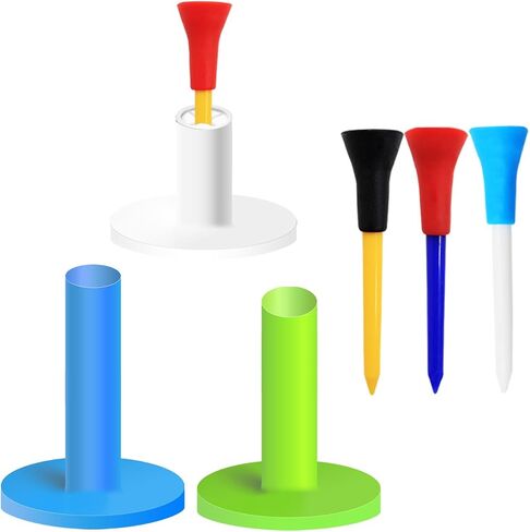 FINGER TEN Golf Tees Driving Range Tee Rubber Tees for Golf Mats Value 6 Rubber Tees and 6 Driver Tees 2 3/4 Inch Easy to Find Mixed Size 3.13" 3" 2.75" 2.25" 1.5" (Colorful) in Kuwait
