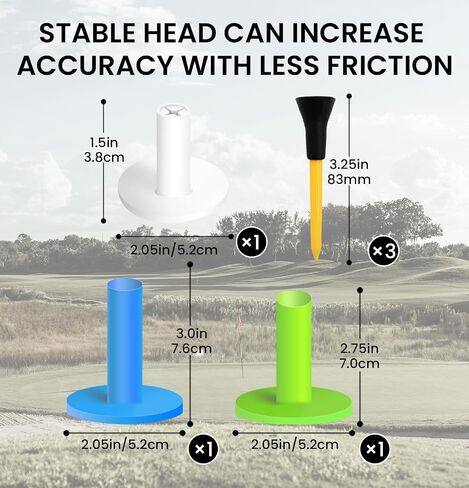 FINGER TEN Golf Tees Driving Range Tee Rubber Tees for Golf Mats Value 6 Rubber Tees and 6 Driver Tees 2 3/4 Inch Easy to Find Mixed Size 3.13" 3" 2.75" 2.25" 1.5" (Colorful) in Kuwait