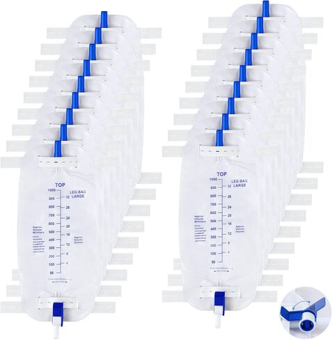 Geiserailie 5 Pack 1000ml Leg Bag Urinary Drainage Bag with Cloth Straps, 33.8oz Large Capacity Urine Leg Bag with Anti Reflux Valve, Easy Flip Drain, Urinary Leg Bag for Men, Women in Kuwait