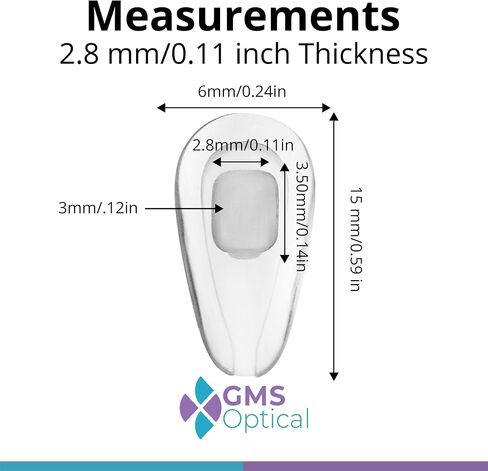 GMS Optical 2.8mm Extra-Thick/13mm Short Length - Slide-in Air Bag Tear Drop Nose Pads, Super Soft Silicone Eyeglass Nose Pads to Keep Glasses from Sliding, for Glasses Nose pad Replacement (10 Pair) in Saudi Arabia
