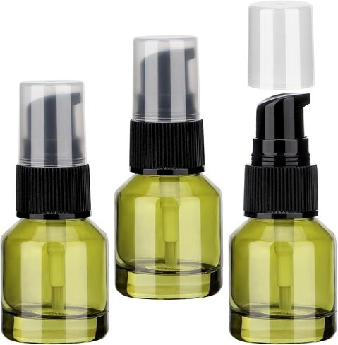 Segbeauty 3pack 0.5oz Empty Refillable Glass Creams Lotions Bottles, 15ml Travel Glass Pump Bottle lotion Container Foundation Bottle for Travel, Leak Proof Containers for Oils in Kuwait
