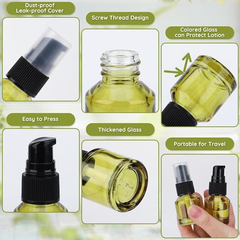 Segbeauty 3pack 0.5oz Empty Refillable Glass Creams Lotions Bottles, 15ml Travel Glass Pump Bottle lotion Container Foundation Bottle for Travel, Leak Proof Containers for Oils in Kuwait