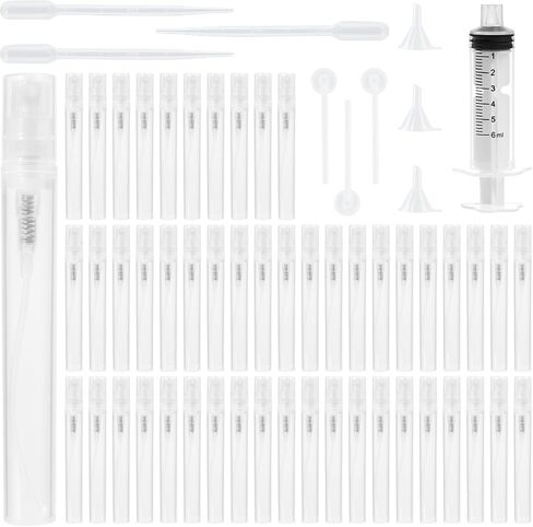 50Pcs Mini Spray Bottle 5ml, Small Travel Perfume Bottle Refillable with 10 Tools, Clear Plastic Small Atomizer Empty, Fine Mist Perfume Sample Spray Bottle for Travel Essential Oil Perfumes in Saudi Arabia