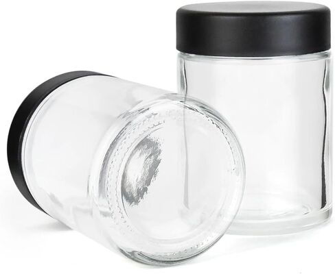 الكائنات البشرية 2oz الجرار الزجاجية السوداء مع أغطية سوداء مقاومة للأطفال - 3.5 جرام - 200 عدد - حاويات محكمة الإغلاق القابلة لإعادة الملء للأعشاب والتوابل والطعام والزيت والشمع ومستحضرات التجميل والعناية بالبشرة والعينات والمزيد in Kuwait