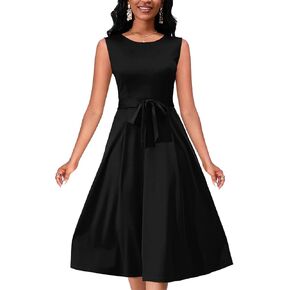 PerZeal Women's Summer Casual Solid Dress Sleeveless Crew Neck Formal Wedding Guest A Line Midi Dress in Kuwait