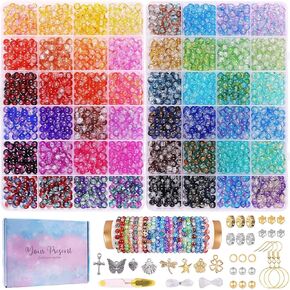 1800PCS 8mm Crackle Glass Beads Bracelet Making Kit, 48 Colors Crystal Beads for Jewelry Making, Round Beads for Bracelets, Friendship Bracelet kit for DIY Crafts Gifts, 2 Box (Crackle Colors) in Kuwait
