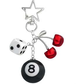 8 Ball Cherry Keychain Dice Charm Backpack Accessory Cute Woman and Girl Keychain Y2k Key Chain Purse Charm Car Key in Saudi Arabia