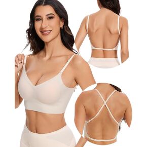 Low Back Bra - Seamless Backless Bra V Neck Bralette for Women - Open Back Wireless Multiway Convertible Halter Bras in Saudi Arabia