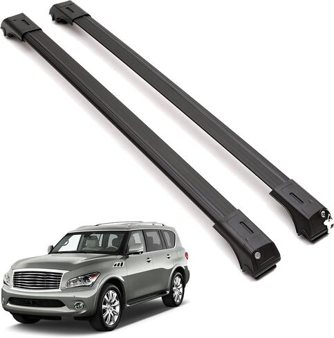 قضبان رف سقف Erkul لـ Infiniti QX56 2011-2013 ، QX80 2014-2022 | أشرطة الألومنيوم مع قفل مضاد للسرقة للسطح | متوافق مع القضبان المرتفعة - الفضة in Kuwait