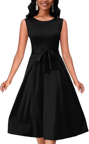 PerZeal Women's Summer Casual Solid Dress Sleeveless Crew Neck Formal Wedding Guest A Line Midi Dress in Kuwait