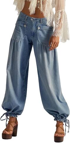 utcoco Womens Baggy Harem Jeans Boyfriend Low Rise Adjustable Leg Straight Denim Pants Streetwear Cargo Trousers in Saudi Arabia
