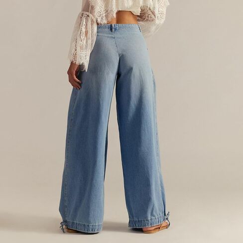 utcoco Womens Baggy Harem Jeans Boyfriend Low Rise Adjustable Leg Straight Denim Pants Streetwear Cargo Trousers in Saudi Arabia