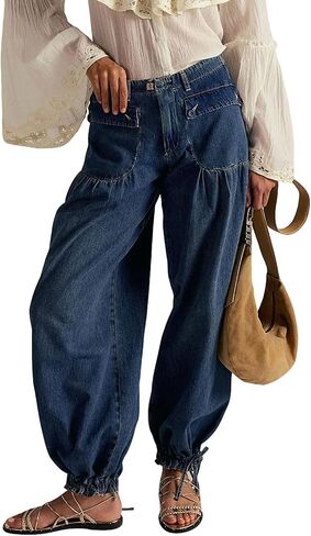 utcoco Womens Baggy Harem Jeans Boyfriend Low Rise Adjustable Leg Straight Denim Pants Streetwear Cargo Trousers in Saudi Arabia