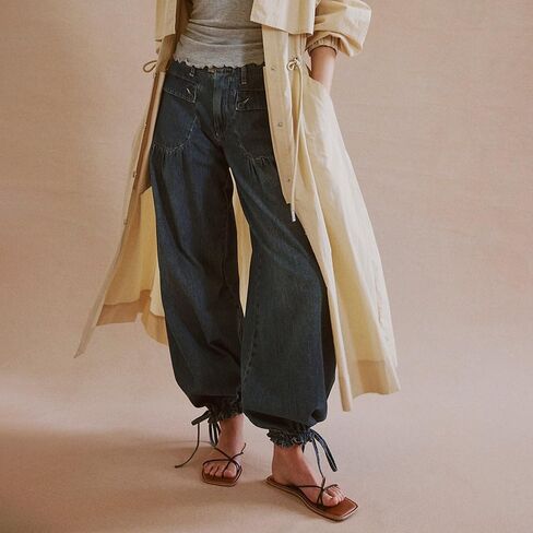 utcoco Womens Baggy Harem Jeans Boyfriend Low Rise Adjustable Leg Straight Denim Pants Streetwear Cargo Trousers in Saudi Arabia