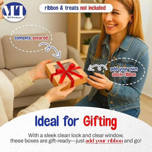 MT Products Kraft Bakery Boxes with Window - Size of 8" x 8" x 2 ½" - (15 Pieces) Auto Pop-Up Pastry Boxes with Window - Perfect for Muffins, Donuts, Mini Cakes, and Cookies - Made in the USA in Kuwait