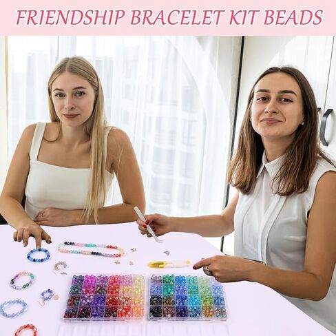 1800PCS 8mm Crackle Glass Beads Bracelet Making Kit, 48 Colors Crystal Beads for Jewelry Making, Round Beads for Bracelets, Friendship Bracelet kit for DIY Crafts Gifts, 2 Box (Crackle Colors) in Kuwait