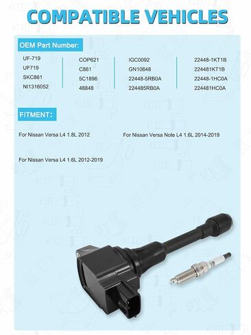 Set of 4 UF719 Ignition Coil Pack & Iridium Spark Plug For Nissan Versa 1.8L 2012 1.6L 2012-2019,Note 1.6L 2014-2019,Replace # GN10648 COP621 C861 5C1896 224481HC0A 224485RB0A 224481KT1B in Saudi Arabia