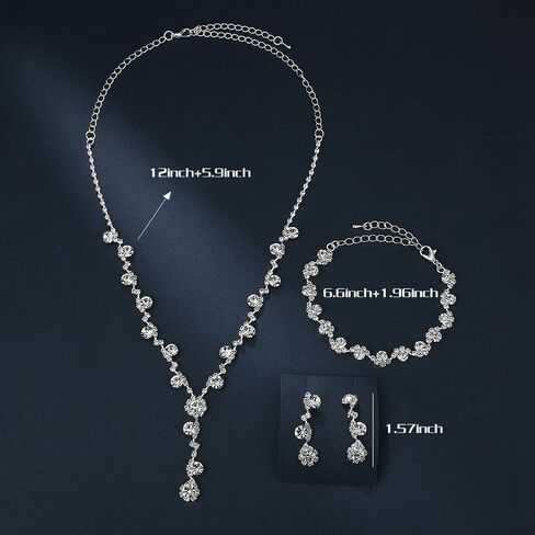 Bridal Jewelry Sets Wedding Necklace Earrings Silver Rhinestone Chain Necklace Bracelet Bridal Jewelry Sets for Women in Saudi Arabia