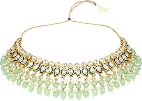 I Jewels Gold Plated Indian Wedding Bollywood Kundan Pearl Meenakari Choker Necklace Jewelery with Jhumka arocrings for Women (K7263) in Kuwait