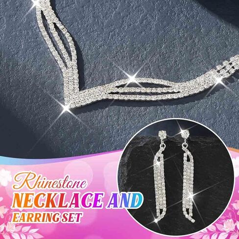 Unicra Rhinestone Bridal Wedding Jewelry Sets Black Necklace Earrings Bracelet Ring Set Prom Formal Costume Jewelry Set for Women and Brides in Saudi Arabia