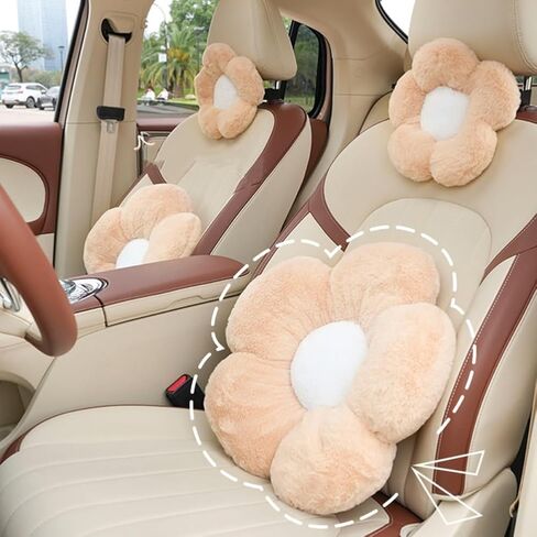 4 Pack Plush Flower Car Headrest Pillow and Lumbar Support Pillow Soft Comfortable Car Headrest Pillow Cute Car Accessories for Car Driving Cute Neck Pillows for Driving Car Decor in Kuwait