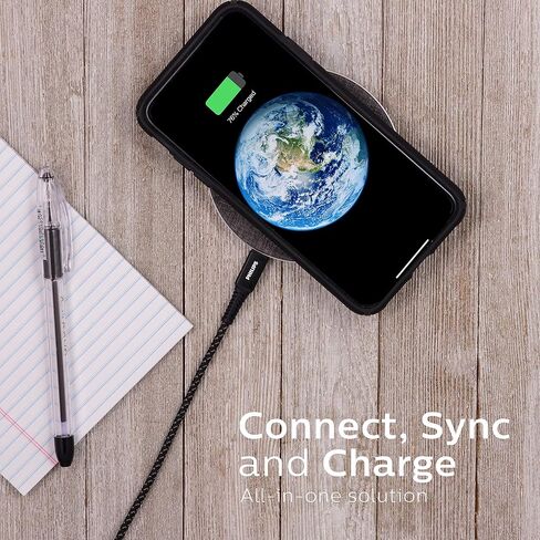 فيليبس إليت USB-A إلى كابل شحن Lightning، 6 قدم. سلك، متوافق مع iPhone 12/11/Pro/Max/XS/XR/X/8، iPad، iPad Mini، iPad Air، أبيض، مجدول، DLC6206V/37 in Saudi Arabia