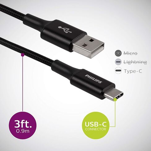 Philips Elite USB-A to Lightning Charging Cable, 6ft. Cord, for iPhone 12/11/Pro/Max/XS/XR/X/8, iPad, iPad Mini, iPad Air, White, Braided, DLC6206V/37 in Saudi Arabia