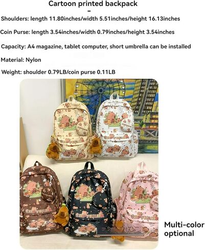 Capybara print print backpack backpack مع دبابيس وملحقات ومحفظة عملة للبالغين ITA Bag (الوردي) in Kuwait