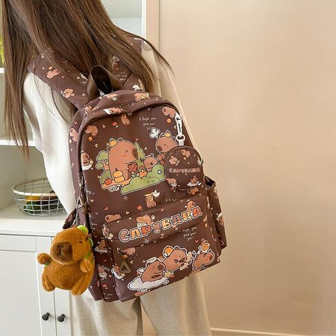 Capybara print print backpack backpack مع دبابيس وملحقات ومحفظة عملة للبالغين ITA Bag (الوردي) in Kuwait