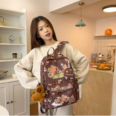 Capybara print print backpack backpack مع دبابيس وملحقات ومحفظة عملة للبالغين ITA Bag (الوردي) in Kuwait