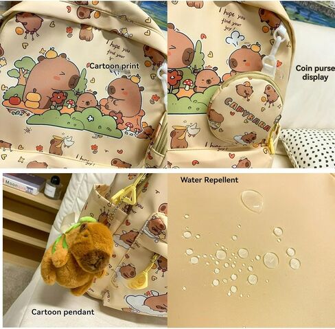 Capybara print print backpack backpack مع دبابيس وملحقات ومحفظة عملة للبالغين ITA Bag (الوردي) in Kuwait