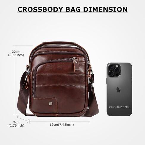 Genuine Leather Crossbody Bag for Men, Vintage Messenger Sling Shoulder Bag, Business Travel Satchel Pouch Handbag in Saudi Arabia
