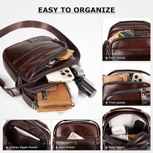 Genuine Leather Crossbody Bag for Men, Vintage Messenger Sling Shoulder Bag, Business Travel Satchel Pouch Handbag in Saudi Arabia