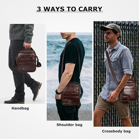 Genuine Leather Crossbody Bag for Men, Vintage Messenger Sling Shoulder Bag, Business Travel Satchel Pouch Handbag in Saudi Arabia