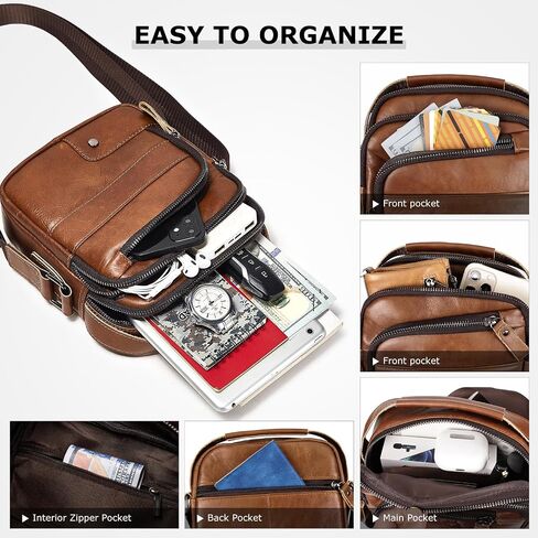 Genuine Leather Crossbody Bag for Men, Vintage Messenger Sling Shoulder Bag, Business Travel Satchel Pouch Handbag in Saudi Arabia
