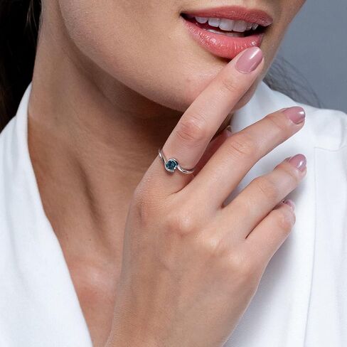 Angara Natural Semi Bezel-Set Solitaire Round Teal Montana Sapphire Bypass Ring in Silver / 14K Solid Gold/Platinum | Birthday, Engagement, Anniversary, Wedding Jewelry Gift for Women in Saudi Arabia