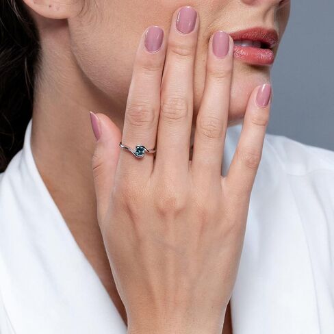 Angara Natural Semi Bezel-Set Solitaire Round Teal Montana Sapphire Bypass Ring in Silver / 14K Solid Gold/Platinum | Birthday, Engagement, Anniversary, Wedding Jewelry Gift for Women in Saudi Arabia
