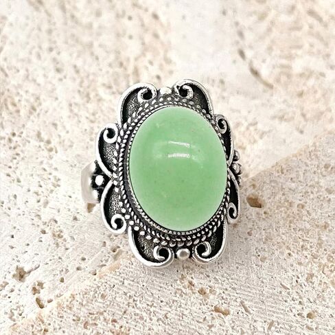 Retro Sterling Silver Natural Real Genuine Gemstone Bobo Bohemian Wide Ring,Antique Vintage Oval Crystal Stone Statement Ring Jewelry for Women in Kuwait