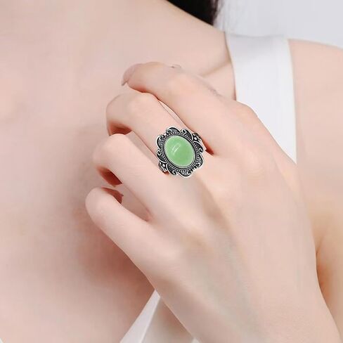 Retro Sterling Silver Natural Real Genuine Gemstone Bobo Bohemian Wide Ring,Antique Vintage Oval Crystal Stone Statement Ring Jewelry for Women in Kuwait