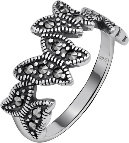 Genuine Solid 925 Sterling Silver Marcasite Women's Moon and Star Oxidized Stacking Band Ring in Saudi Arabia